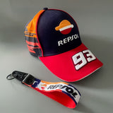 Gorra de béisbol bordada 93 + llavero, patrón de bordado 3D de alta calidad para autos, motocicletas, sombreros de viaje con ajuste regulable, adecuado para equipos al aire libre y mochilas decorativas unisex