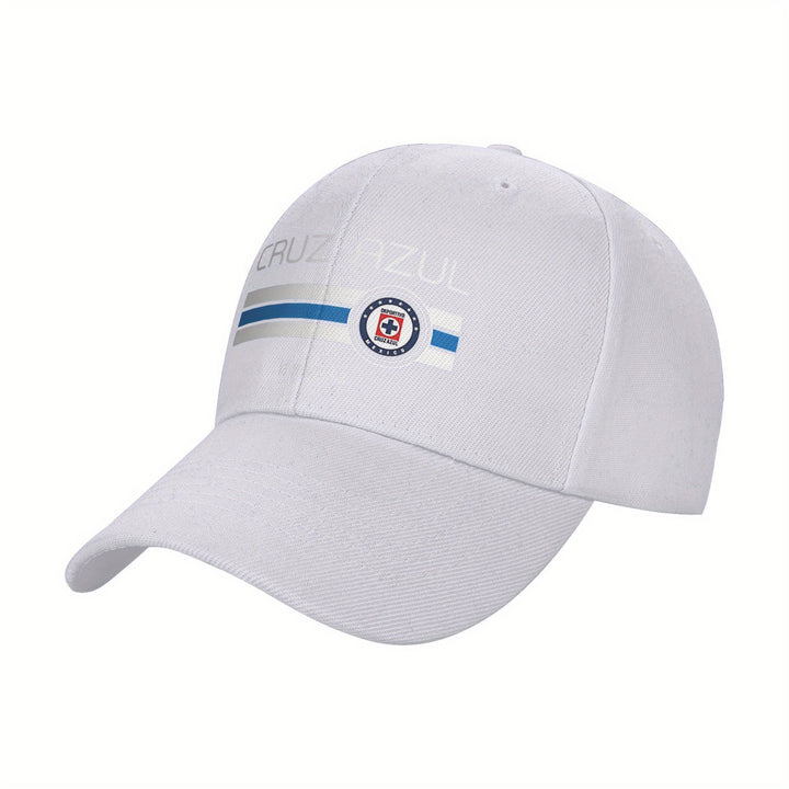 1pc Gorra de Béisbol del Club Atlético The Blue Cross - Ajustable, Gorra de Sol de Poliéster Transpirable con Visera Curva para Hombres y Mujeres, Visera Casual Y2K Ligera, Negra con Rayas Azules y Blancas, Diseño de Logo, Gorra de Sol Casual | Visera | T