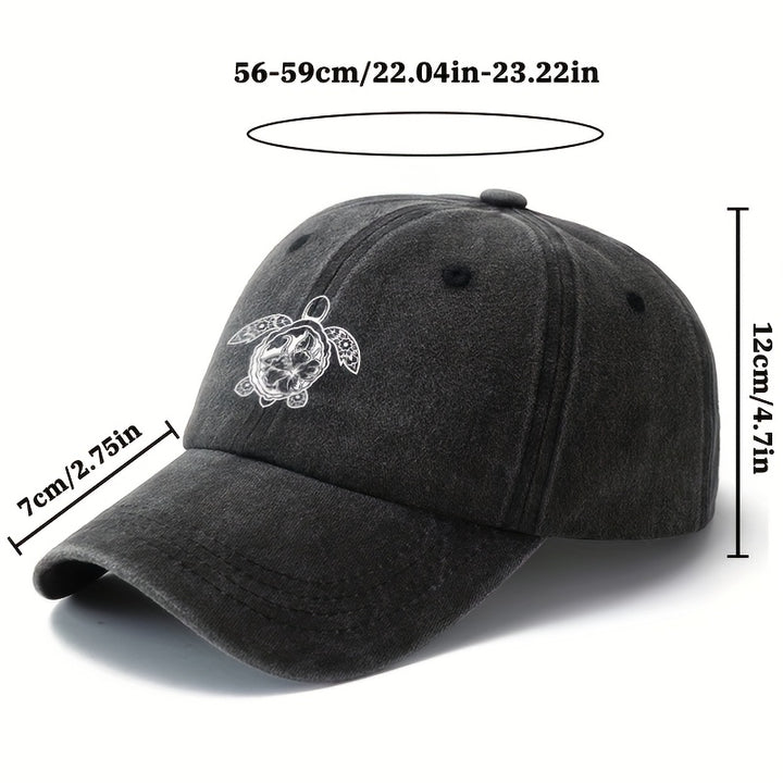 Gorra de béisbol de impresión de moda Tortuga, estilo clásico retro lavado con visera curva, accesorio casual de vacaciones al aire libre, gorra de conductor de camión