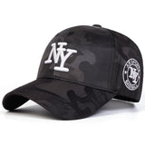 1 Gorra de béisbol de camuflaje con letra NY para hombre, ajustable, protección solar, sombrero casual para primavera y otoño, viajes y vacaciones en la playa.