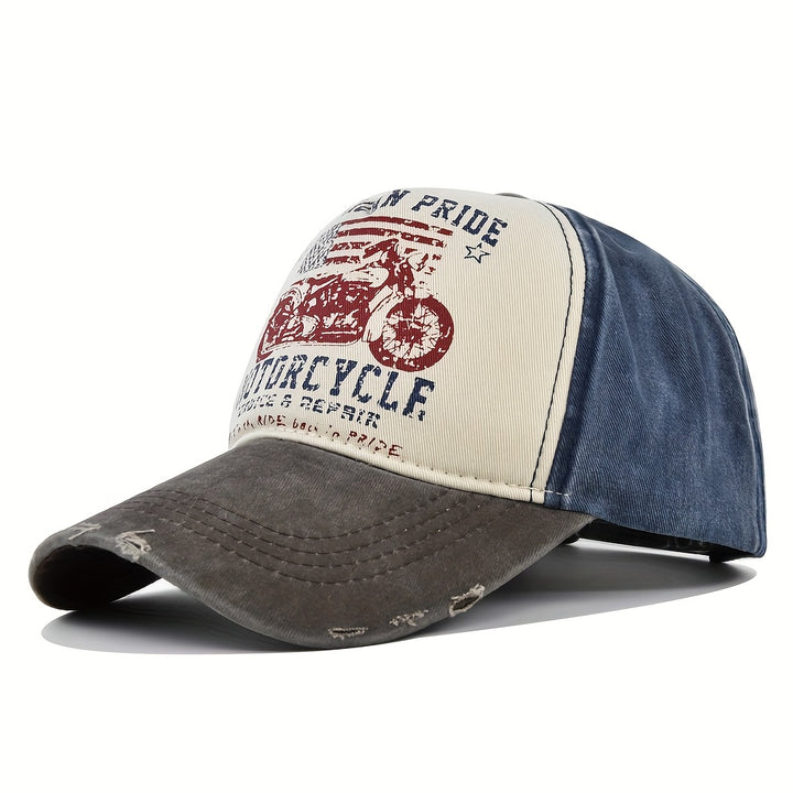 Conjunto de 5 gorras de béisbol de motocicleta de dibujos animados vintage, hechas de tela lavada, con ala curva, ideales para actividades al aire libre.