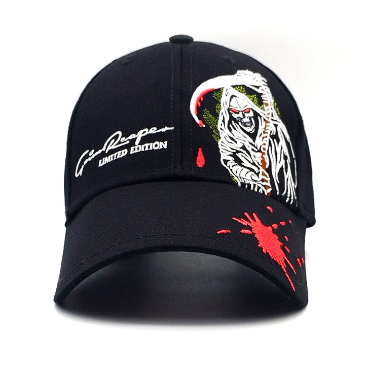 1 gorra de béisbol Tilgomedal, bordado de calavera estilo Grim Reaper, gorra ajustable ligera para hombres y mujeres, lavable a mano, estilo gótico rockero
