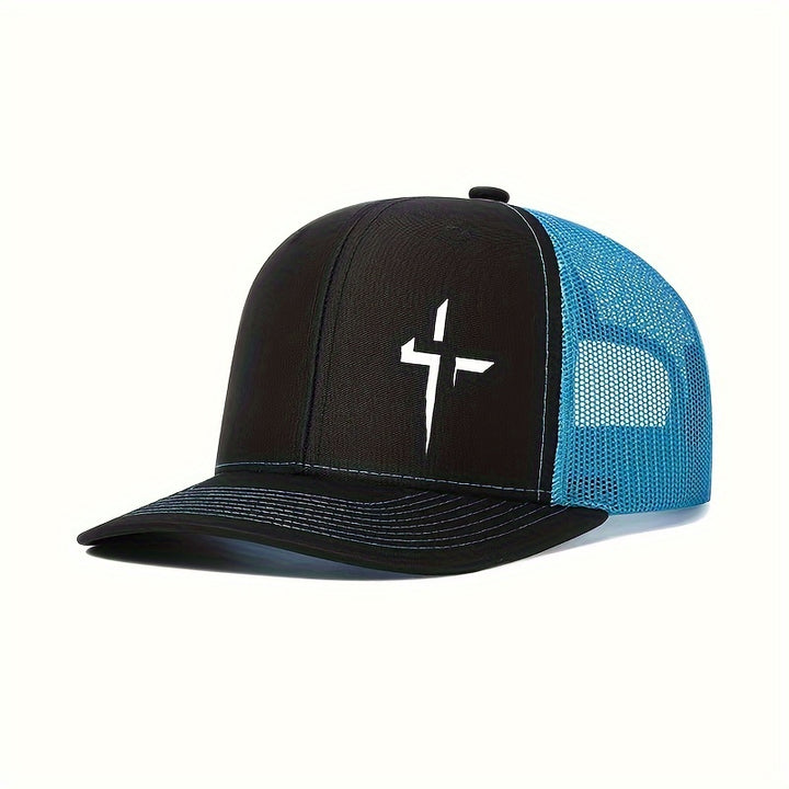 Gorra de camionero creativa con estampado cruzado: gorra de béisbol de moda con espalda de malla, transpirable y ajustable para actividades al aire libre - Negro con diseño de rayo blanco, gorro de cabeza al aire libre | Gorra de camionero elegante | Gorr