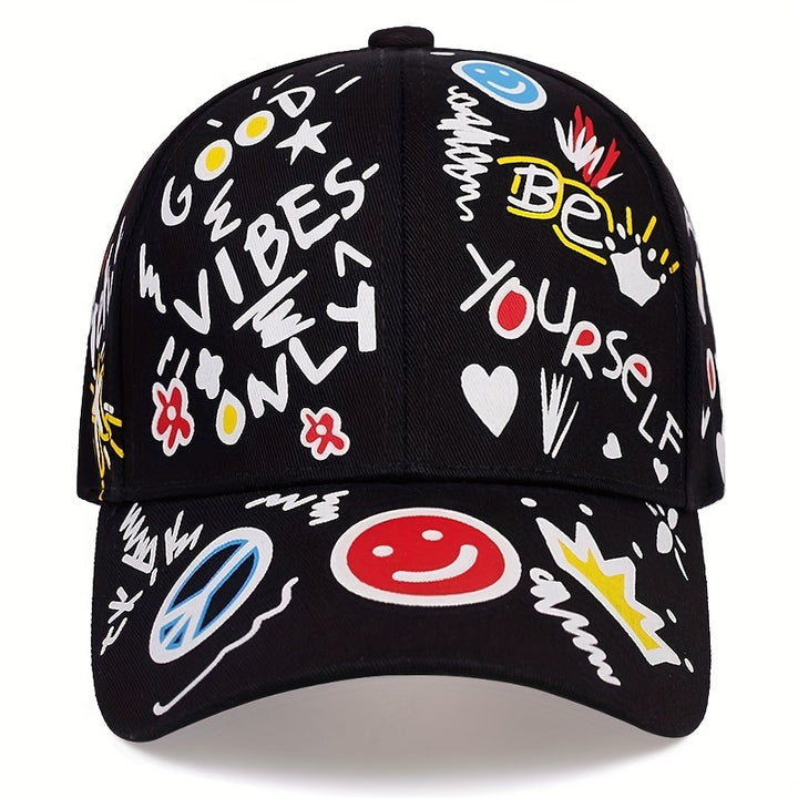 Gorra de béisbol con estampado graffiti, estilo hip hop, sombrero casual unisex para sol, deportes y protección UV, para hombres y mujeres