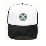 1 gorra de béisbol con nudo celta para hombres y mujeres - Gorra tipo trucker ajustable con patrón verde/blanco/rosa, trasera transpirable en malla, poliéster duradero - Unisex para festivales al aire libre, conciertos, pesca y estilo casual