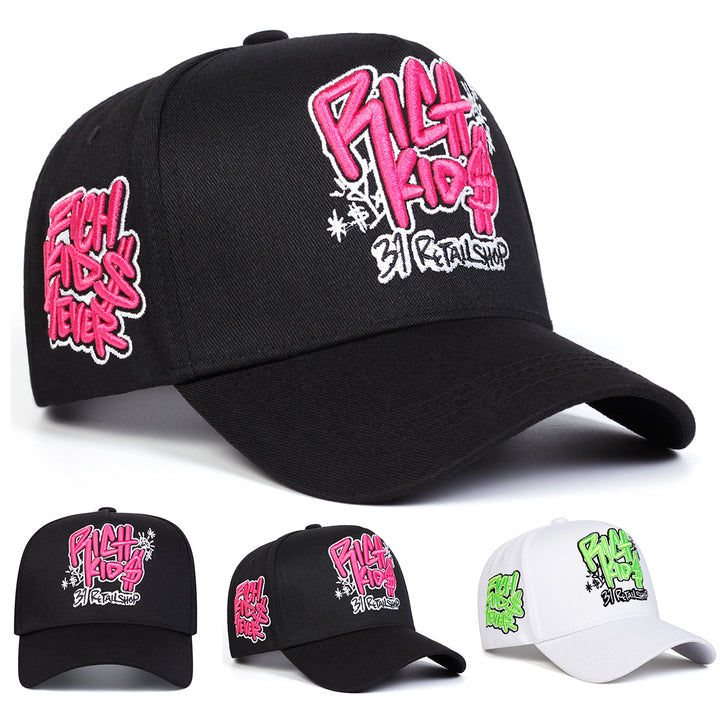 Gorra de béisbol ajustable para mujer - Estilo negro con 'BILLS FIGHT' y grafiti rosa, protección solar, poliéster transpirable, ideal para actividades al aire libre en primavera y otoño, viajes, vacaciones en la playa.