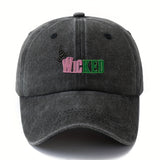 Gorra de Béisbol Unisex Estilosa y Versátil con Letras Impresas WICKED, Visera Curva Clásica Retro Lavada Ligera para Vacaciones al Aire Libre, Camping y Ocasiones Casuales, Accesorio de Viaje, Textura Resistente y Duradera