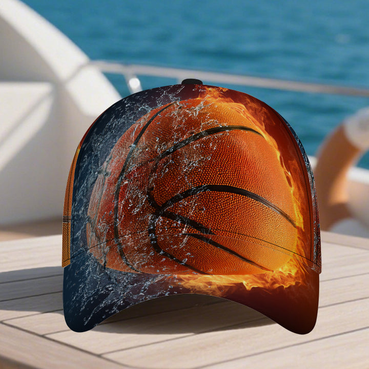 1pc Gorra de Béisbol Ajustable de Poliéster con Estampado de Baloncesto Fusión 2D de Fuego y Agua - Diseño de Cuerpo Completo, Ideal para Deportes, Moda Urbana y Carreras al Aire Libre, Diseño Funky,Ajuste Cómodo,Material Transpirable,Seguidores de Tenden