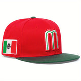 1 gorra de béisbol para mujer con bandera mexicana y letra M - ajustable, ligera y transpirable en bloques verde/rojo, emblema blanco M y motivos mexicanos para viajes de primavera/otoño, fiestas en la playa o looks casuales (lavado a mano)