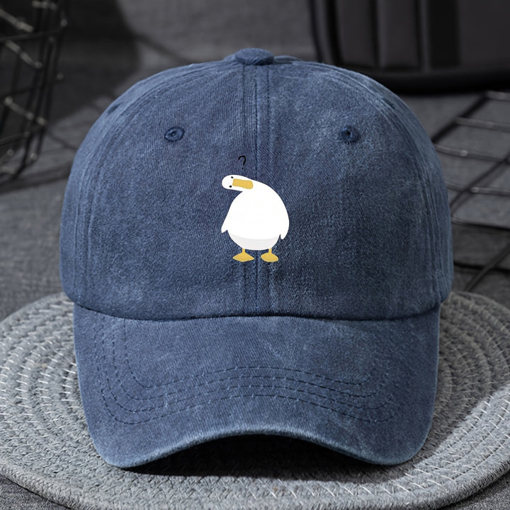 Gorra de béisbol retro lavada ligera para jóvenes, ajustable con cierre de clic, ajuste elástico, lavable en máquina, gorra casual para todas las estaciones con diseño de pato de dibujos animados, ropa casual para jóvenes, moda juguetona para jóvenes, dis