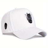 Gorra de Béisbol para Hombre con Corona de Calavera - Sombrero Ajustable de 5 Paneles con Visera Plana, Poliéster Ligero, Negra con Logo Blanco, Perfecta para Actividades al Aire Libre de Primavera/Verano, Viajes y Fiestas en la Playa, Accesorios de Playa