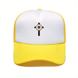 1 pieza de gorra de béisbol con cruz de rosa de Lutero - Diseño de dos tonos rosa y blanco con cruz negra, poliéster, ajustable con cierre de presión, perfecta para golf, deportes y uso casual, idea de regalo para el Día de la Madre, gorro casual | Gorra