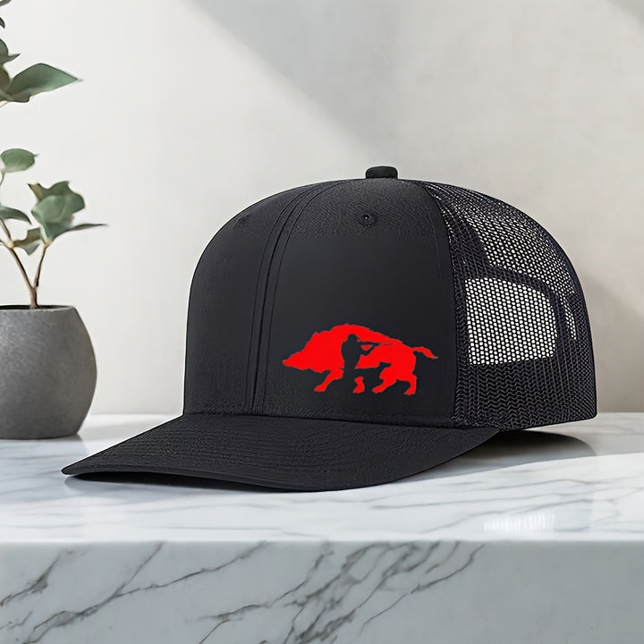 Gorra de Béisbol Unisex Ajustable con Estampado de Jabalí Audaz - Gorra Trucker Transpirable para Hombres y Mujeres, Accesorio de Golf, Pesca, Deportes al Aire Libre, Sombrero Elegante, Ropa Duradera