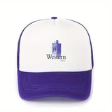 1pc Gorra de Béisbol Estilo Trucker con Logo de Música Occidental - Sombrero de Papá Transpirable en Poliéster con Panel Frontal Blanco y Visera Rosa, Gráfico de Nota Musical y Sombrero Vaquero, Ropa Casual Unisex para Hombres y Mujeres, Accesorio para Di