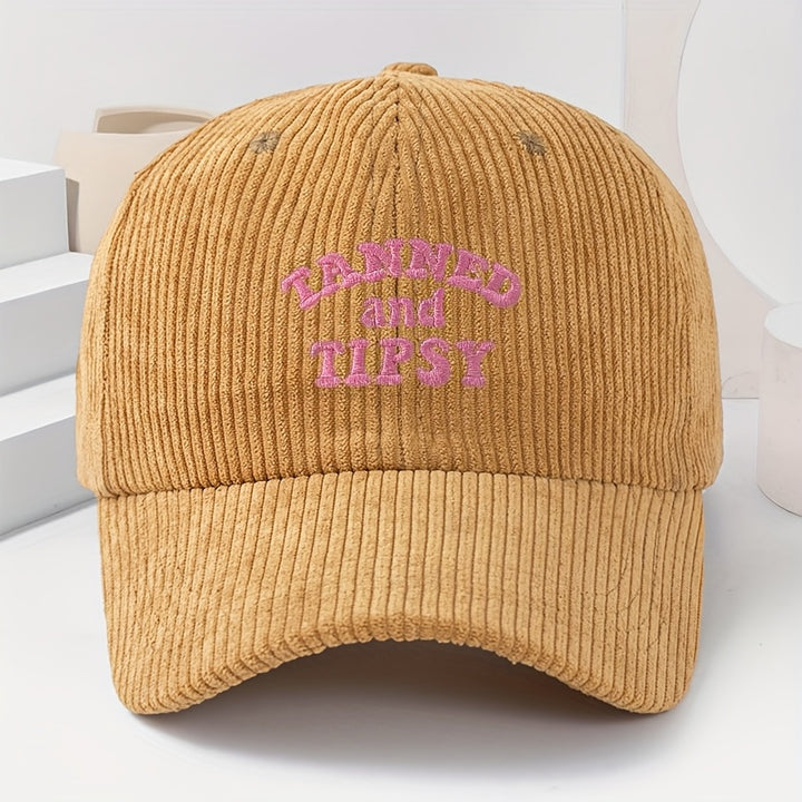 Gorra de béisbol unisex de pana bordada TANNED y TIPSY, gorro grueso y suave de moda para mujer para primavera/otoño, gorra casual y cálida de hip-hop para hombre, ideal para uso diario, con ajuste ajustable