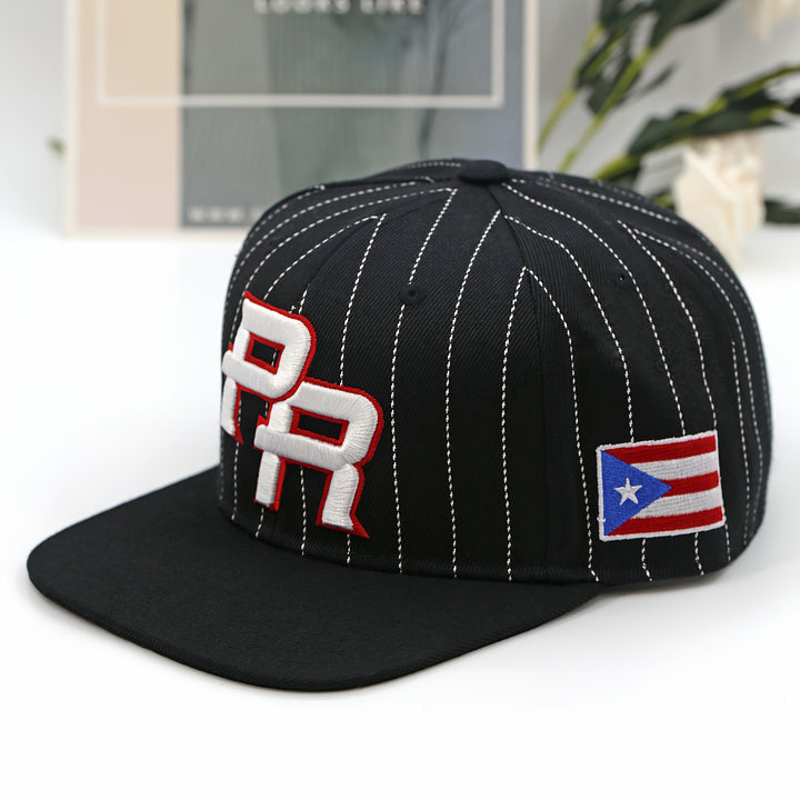 Gorra de béisbol unisex ligera con la bandera de Puerto Rico y bordado - Diseño vibrante de molino de viento, ajustable con cierre, cómodo para todas las estaciones, 56-60 pulgadas, negro con rayas rojas y blancas y parche de la bandera de Puerto Rico,...