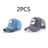 2pcs Gorras de Béisbol Ligeras para Hombre - Ajuste Snap-Fit ( y ) Estilo Trucker con Motivos Ecuestres e Inspiración Western, Diseño en Seis Paneles Ideal para Looks Casuales o Temáticos - Ropa Duradera