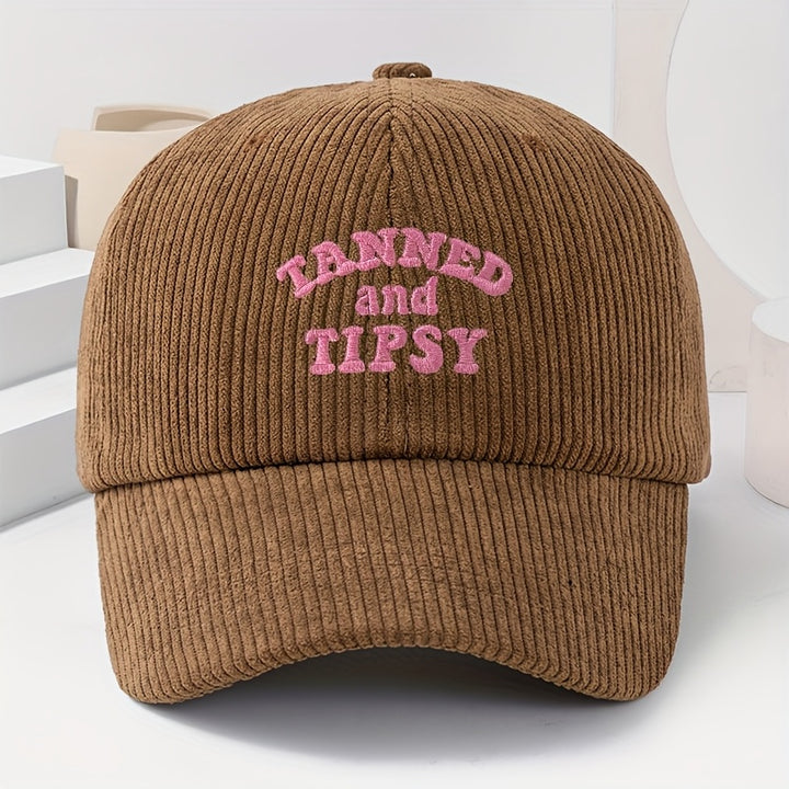 Gorra de béisbol unisex de pana bordada TANNED y TIPSY, gorro grueso y suave de moda para mujer para primavera/otoño, gorra casual y cálida de hip-hop para hombre, ideal para uso diario, con ajuste ajustable