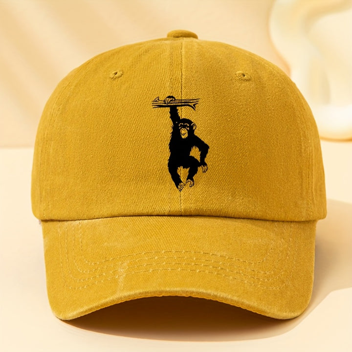 Gorra de Béisbol Retro Lavada con Estampado Gorila , Sombrero Ligero para Hombre al Aire Libre, Visera Curva Festiva, Gorra Trucker