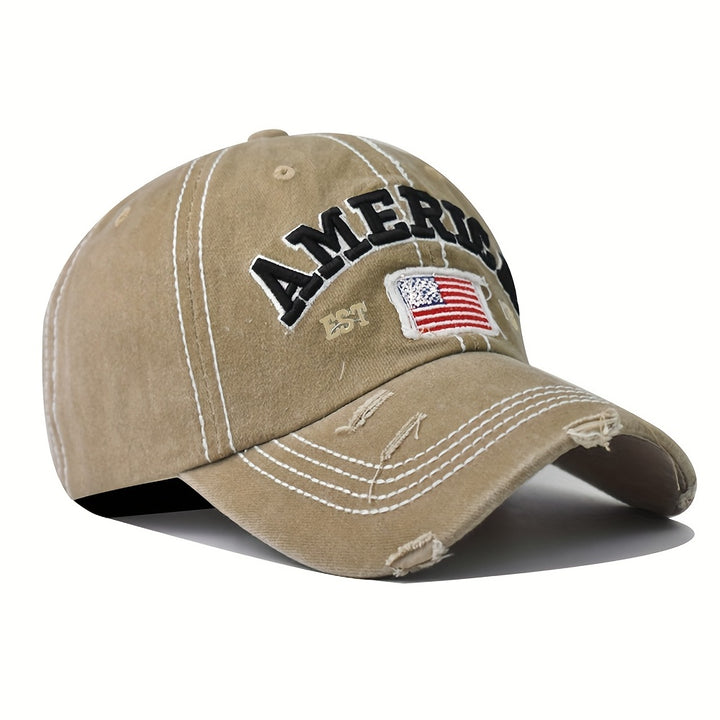 Gorra de Béisbol Americana Retro Lavada con Bordado, Parche Apliqué y Visera Revestida