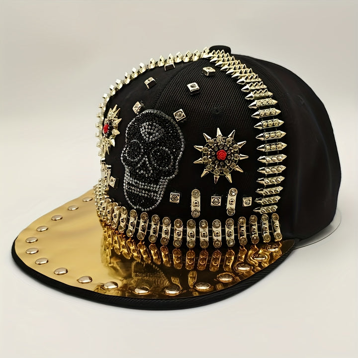 1 Gorra de Béisbol Ajustable con Calavera Brillante y Pedrería, Sombrero Fresco para Fiestas Hip-Hop, Moda al Aire Libre, Protección Solar