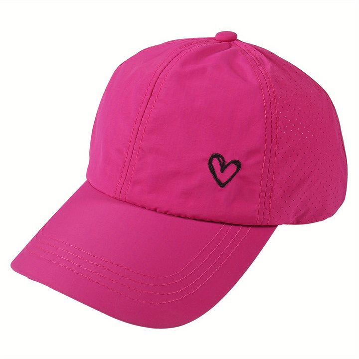 1x Gorra de Béisbol Unisex con Corazón Embroidado, Ajustable con Cierre de Snapback, Panel Estructurado y Breathable, Blanco con Opciones Negro/Gris/Negro/Rosa para Golf, Deportes al Aire Libre y Uso Casual