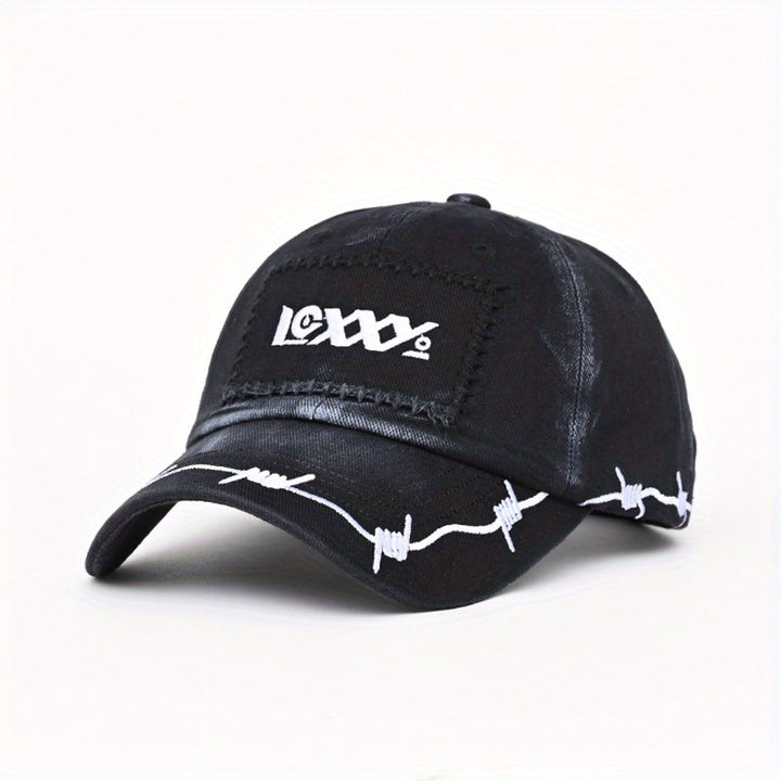 Gorra de Béisbol Ajustable Lansu Tina para Mujeres y Hombres con Estilo Streetwear Coreano - Letras Góticas Blancas/ & Diseño Alambre Espinoso, Parte Traseira en Red Transpirable aireada (Blanco) / Griseiro), Lavado Manualmente. Un Solo Número que se A...