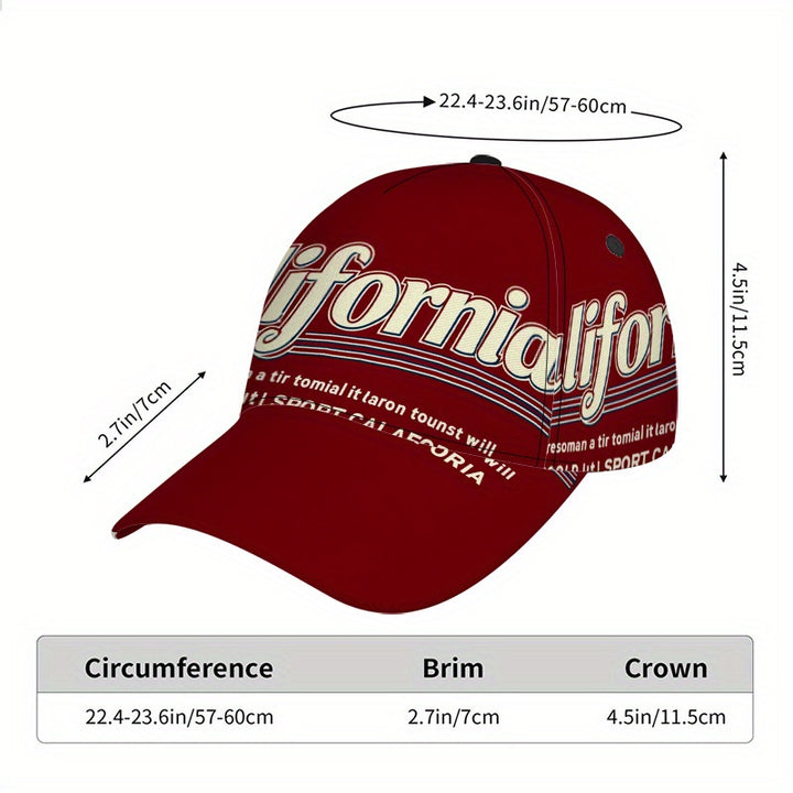 1 gorra de béisbol con estampado 2D California Sport Essence - Gorra de poliéster vibrante de cuerpo completo con cierre ajustable, ideal para deportes al aire libre, estilo urbano y running, Ropa Casual,Diseño a la Moda,Ajuste Cómodo,Tela Duradera,Aficio
