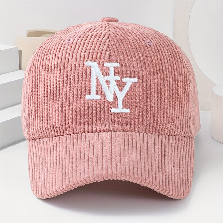 Gorra ajustable NY con logo bordado, unisex, negra/blanca tipo pana, ligera y abrigada para invierno y todo clima, bordado temático NY, regalo casual para fans (lavable a mano)