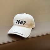 Gorra de Béisbol Retro Americana 1987 Unisex Lavada con Visera Suave y Ancha para Mujer, Acentúa el Rostro Casual