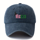 Gorra de Béisbol Unisex Estilosa y Versátil con Letras Impresas WICKED, Visera Curva Clásica Retro Lavada Ligera para Vacaciones al Aire Libre, Camping y Ocasiones Casuales, Accesorio de Viaje, Textura Resistente y Duradera