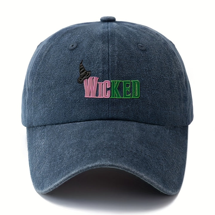 Gorra de Béisbol Unisex Estilosa y Versátil con Letras Impresas WICKED, Visera Curva Clásica Retro Lavada Ligera para Vacaciones al Aire Libre, Camping y Ocasiones Casuales, Accesorio de Viaje, Textura Resistente y Duradera