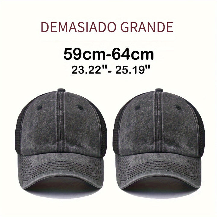 Tela. 2 piezas Extra Grandes XXL Gorras de Béisbol de Malla Negra para Hombre y Mujer - Gorras de Camionero Ligeras y Transpirables con Cierre Ajustable Snapback, Diseño Negro Lavado, Estilo Casual, Malla. Tela.