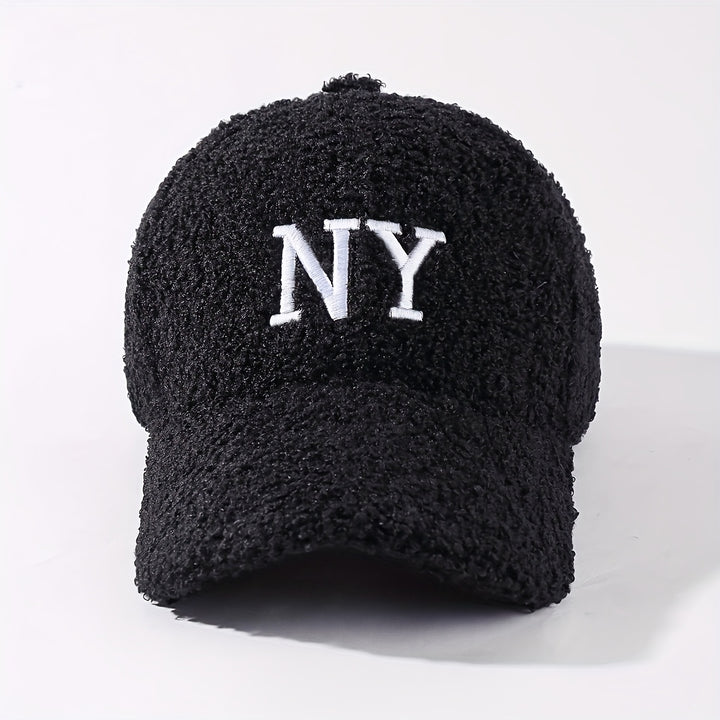 1pc Gorra de Béisbol de Forro Polar de Nueva York - Cierre Ajustable de Gancho y Bucle, Gorro de Invierno Marrón Sólido y Cálido, Ligero y Abrigado para Viajes al Aire Libre y Uso Casual, Gorra de Forro Polar Lavable a Máquina