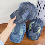 1 pieza de gorra de papá unisex para parejas con agujeros grandes dañados, diseño de parches de estilo callejero y tamaño ajustable, perfecto para usar todos los días en la primavera temprana.