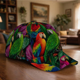 1 gorra de béisbol con estampado 2D de loros tropicales - Gorra ajustable de poliéster elegante con impresión vibrante de cuerpo completo, ligera y ajustable para deportes al aire libre y uso casual, Moda Streetwear,Accesorio de Festival,Diseño Funky,Ajus