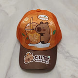 Gorra de Béisbol con Estampado de Oso de Dibujos Animados - Ajuste Elástico, Poliéster Ligero, Azul con Detalles Naranjas y Diseño Encantador, Ideal para Cumpleaños y Uso Diario, Accesorio de Cumpleaños | Gorra de Béisbol Casual | Sombrero Ligero