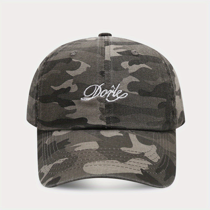 Gorra de béisbol de camuflaje americana para mujeres, lavada y desgastada, suave, transpirable, ajustable, poliéster, con detalles de bordado, estilo vintage para ropa de trabajo masculina.