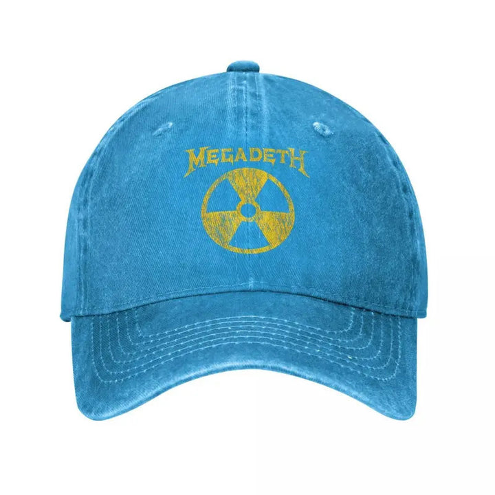 Gorra de Béisbol de la Banda de Rock Metálico Nuclear Retro Megadeth | Gorra Snapback Desgastada Unisex | Ajustable, Ligera y Lavable a Máquina | Negra con Diseño del Símbolo de Radiación Amarillo | Accesorio Deportivo para Exteriores para Hombres y Mujer