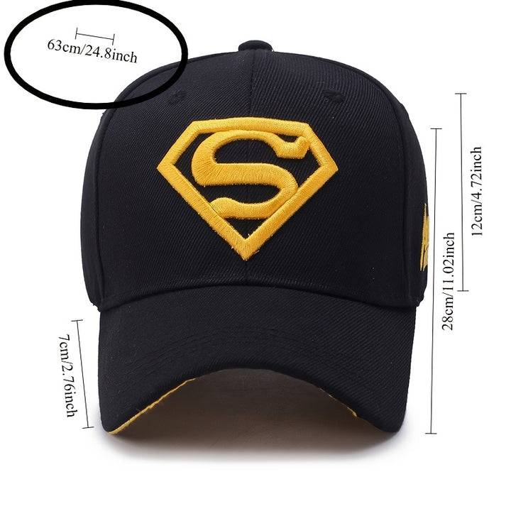 1 Gorra de béisbol de Superman de la Liga de la Justicia de Warner - con logo dorado 'S', ligera, parte trasera de malla transpirable, ajuste ajustable, cierre con cordón, perfecta para deportes al aire libre