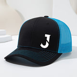 Gorra de béisbol unisex con letra J en el costado, diseño de malla transpirable y visera curva, ideal para primavera y verano. Gorra tipo trucker ajustable, perfecta para actividades al aire libre, deportes, senderismo y pesca