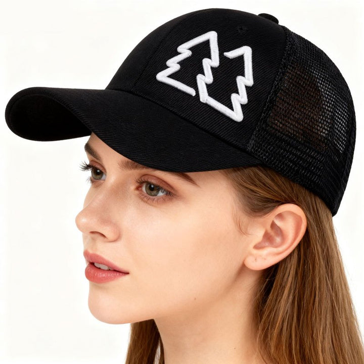 Gorra Trucker Bordada con Árbol de Pino para Hombre y Mujer - Parte Trasera de Malla Transpirable, Cierre Ajustable con Cierre a Presión, Gorra Ligera para Todas las Estaciones con Diseño de Árbol de Pino, Sombrero Casual
