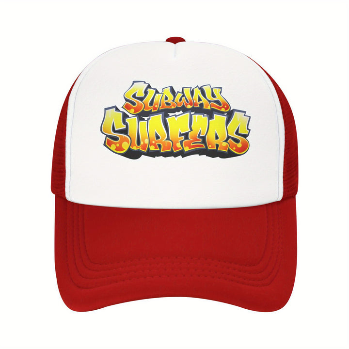 Sombrero de camionero para Subways Surfers unisex - Espalda de malla ajustable, diseño de dibujos animados vibrante, amarillo y blanco, perfecto para el verano, la pesca y las actividades al aire libre, calzado ajustable | Gorra gráfica vibrante | Sombrer