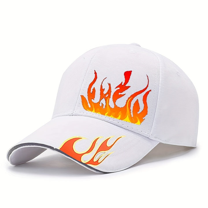 Gorra de béisbol para hombre, 1 unidad, ligera con diseño de llamas vibrantes, tejido transpirable y sin estirar, ideal para streetwear, ciclismo y viajes, lavable a mano, ajustable, accesorio urbano, cómoda