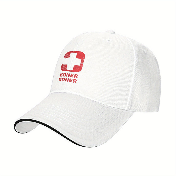 1 gorra Boner Doner con logo - Logo en rojo y blanco llamativo, correa ajustable, ligera pero duradera para hombres y mujeres: béisbol ideal para exteriores, ciclismo, pesca, gym o uso médico. Regalo divertido (diseño de chiste turco sobre medicina). Lava