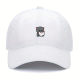 1 pieza de gorra de béisbol bordada con dibujos animados de gatitos grises y blancos, ajustable, ligera, transpirable, para todas las estaciones, poliéster, 100g/m², con instrucciones de cuidado de lavado a mano.