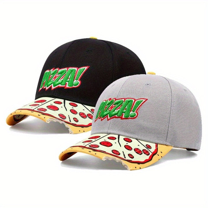 2 gorras de béisbol para hombre, ajustables con broche, diseño de pepperoni y mozzarella, negro y gris, poliéster, estilo casual y deportivo, accesorios de béisbol