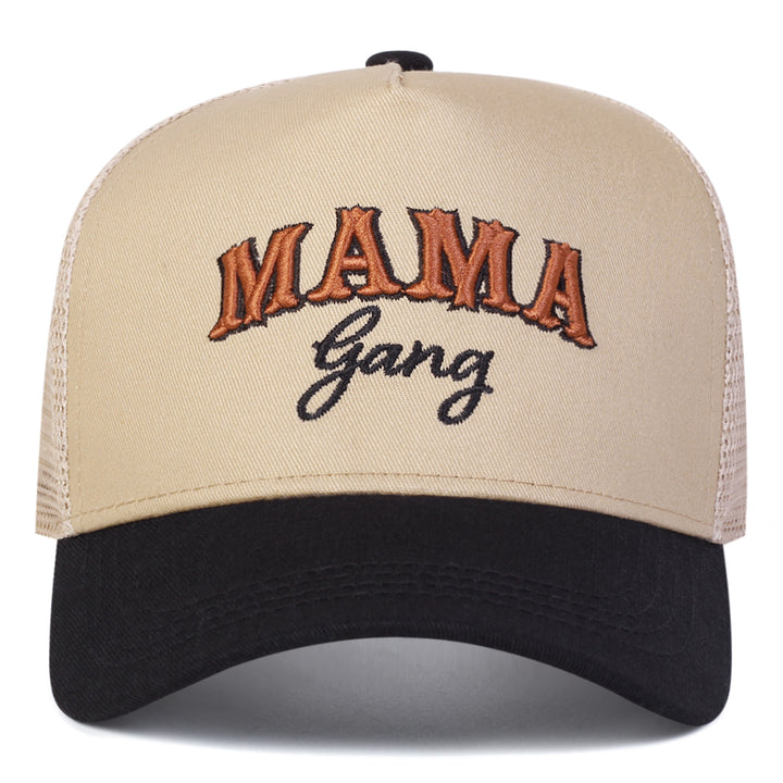 1 Gorra de Béisbol MAMA Gang para Hombre, Gorra de Malla Ajustable de Cinco Paneles para Exteriores, Casual, Primavera, Otoño, Viajes, Vacaciones en la Playa, Accesorios de Cabeza de Otoño,Moda de Primavera,Estilo Streetwear,Diseño a la Moda,Malla Transpi