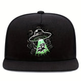 1 pieza, gorra de béisbol ajustable negra con estampado de ovnis y vacas, estilo hip-hop de ropa de calle, espalda de malla transpirable, perfecta para deportes al aire libre y uso casual, gorro de cabeza al aire libre | Gorra de hip-hop | Duradera