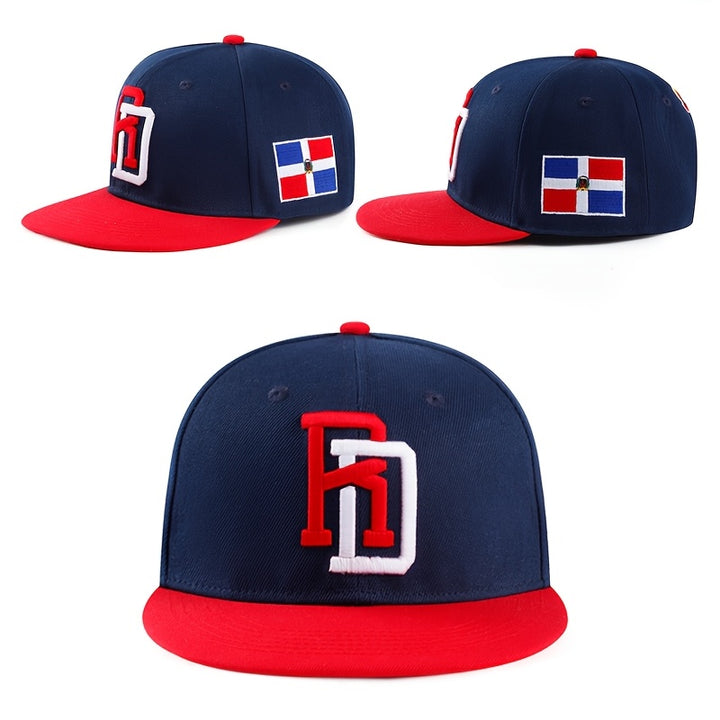 Gorra de béisbol de ala plana bordada con la bandera de la República Dominicana, apta para hombres y mujeres, talla ajustable, perfecta para usar todo el año, ideal para regalar.